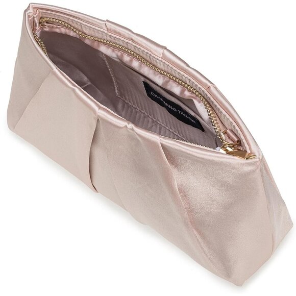 ⚡ Women\'s Blush Pink Formal Pleated Satin Fabric Zipper Closure Clutch Bag